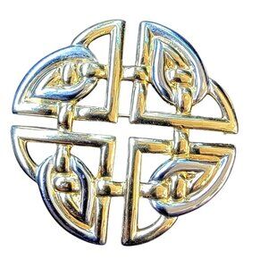 Large Designer Vintage Brooch Two Tone Interlocking Corners Unmarked High End